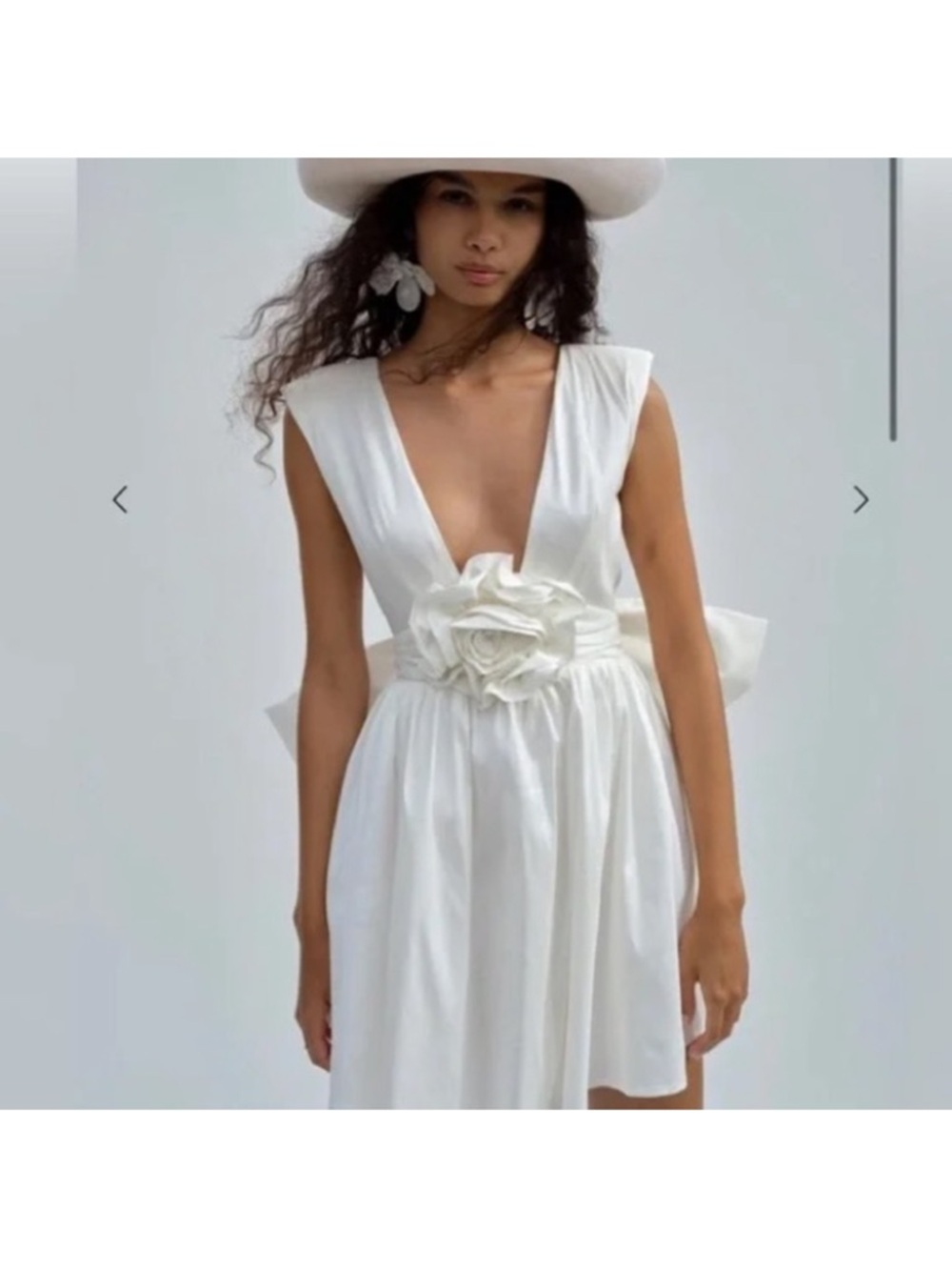 For Love & Lemons Bridal White Deep V Floral Mini Dress